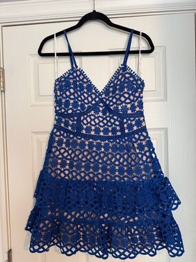 Lulus Blue Crochet Lace A-Line Mini Dress